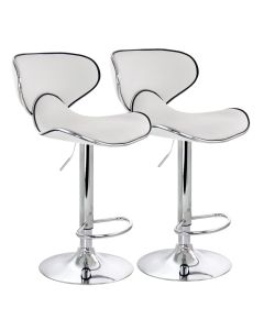 Elama 2 Piece Faux Leather Adjustable Bar Stool in White with Chrome Base