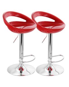 Elama 2 Piece Retro Adjustable Bar Stool in Red with Chrome Base